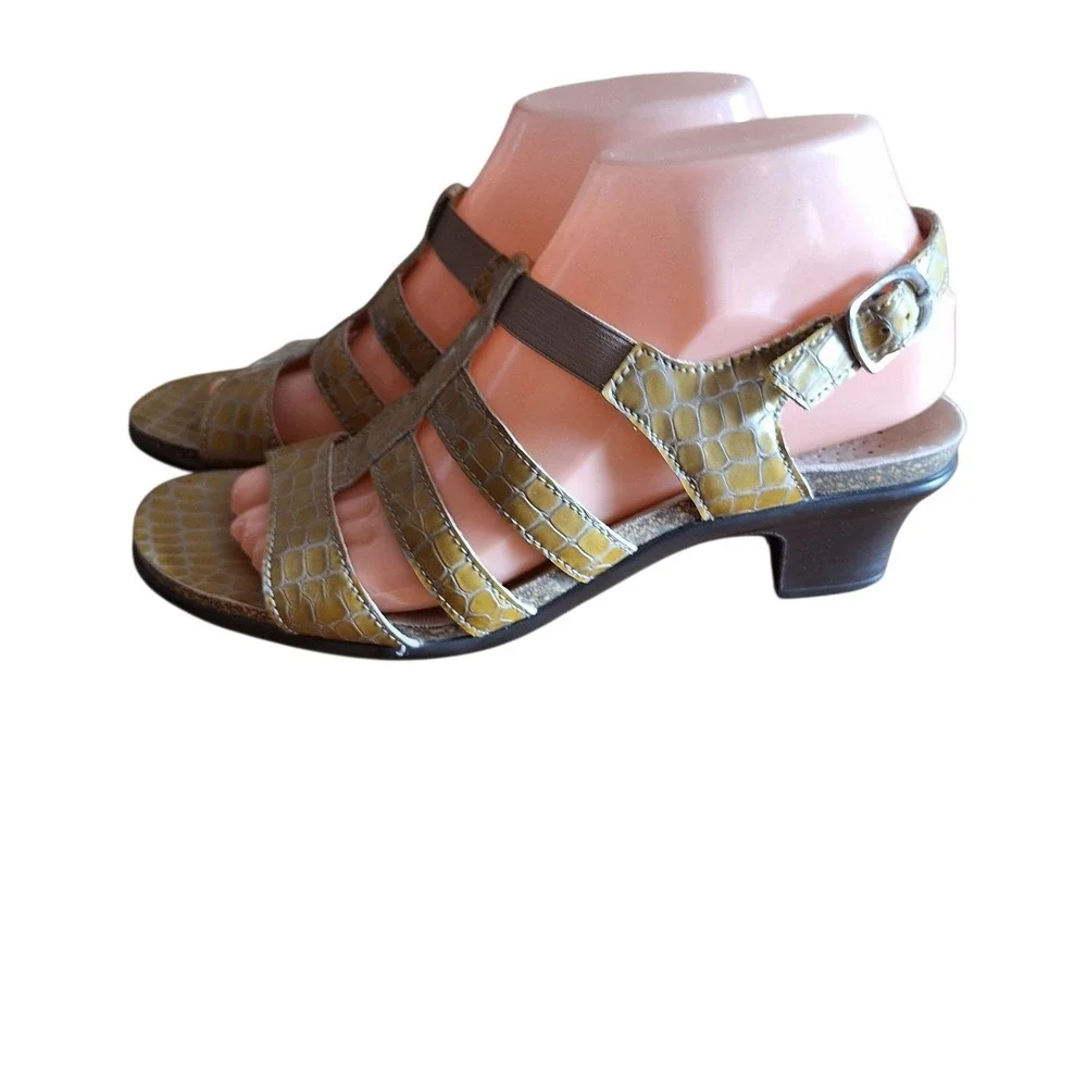 SAS Allegro Mustard Yellow Leather Slingback Sandal Heels Size 8.5N‎ Comfort